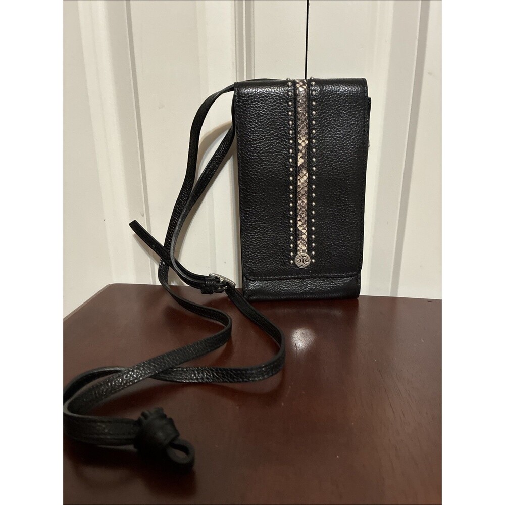 Brighton Pretty Tough Phone Case/Card Black Cross Body Snake Leather Studs $198